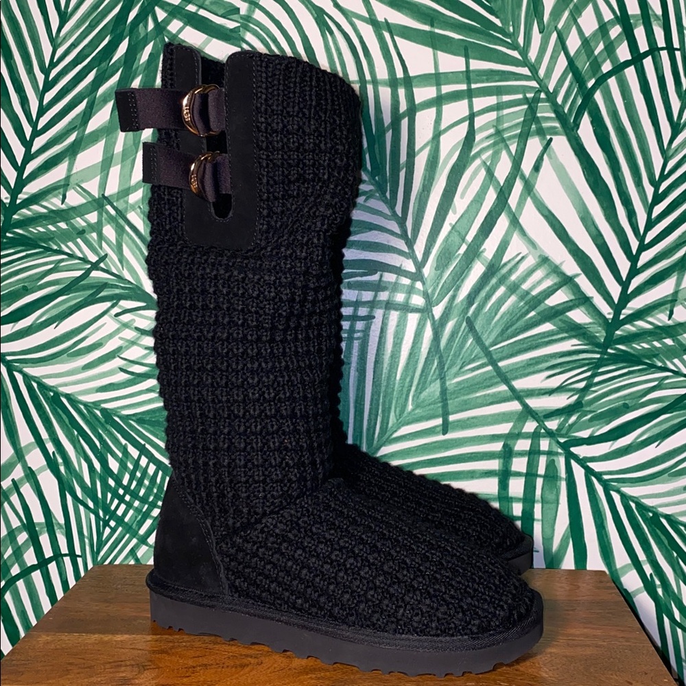 UGG Solene Black Crochet Sweater Boots Women’s 7 1112478
